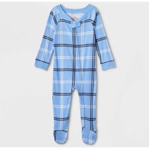 Wondershop 3-6 M light blue Plaid Check Footed Sleeper Family Pajamas Sleepwear